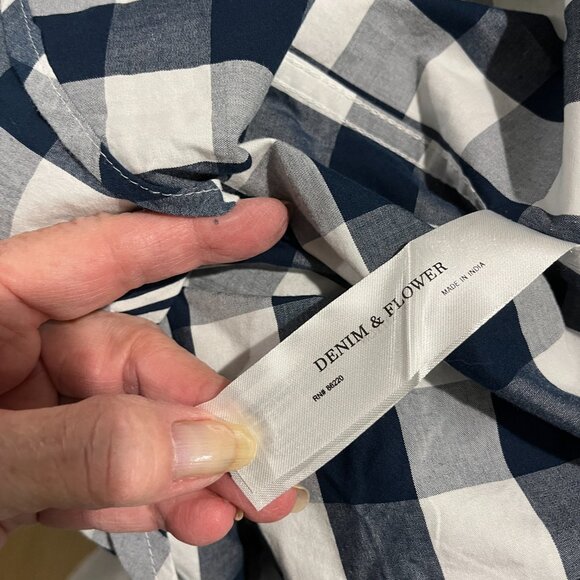 Men's Denim & Flower Ricky Singh Navy/White Check Button Front Shirt Size L - Picture 9 of 11
